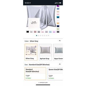 Silk Standard Pillowcase- Ravmix Amazon -Silver NEW Zippered